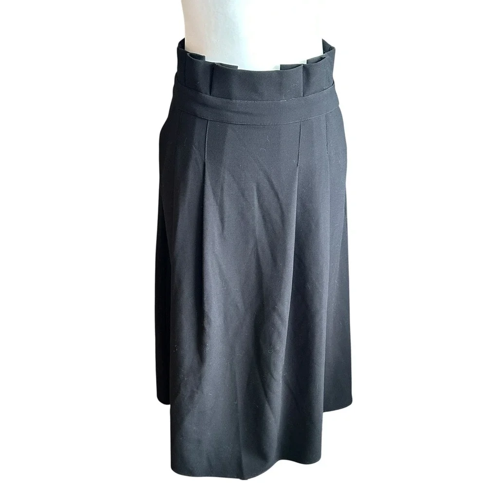 Nordstrom Skirt Size Medium Black Midi Skirt Paper Bag High Waist Pleated Career